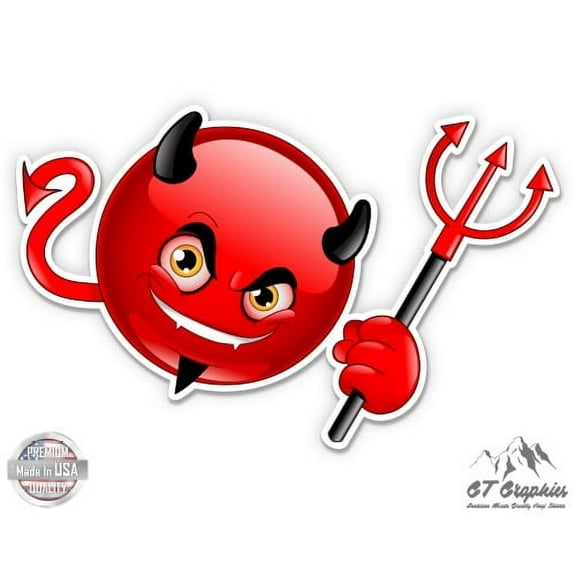 Devil Emoji - 3" Vinyl Sticker - For Car Laptop I-Pad Phone Helmet Hard Hat - Waterproof Decal