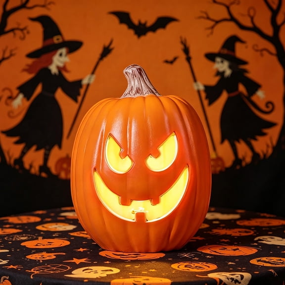 Devil Eye Grinning Jack O Lantern Pumpkin, Halloween Pumpkin LED Light, Pumpkin Figurine for Mantel Table Covered Porch Indoor Fall Seasonal Home Decor
