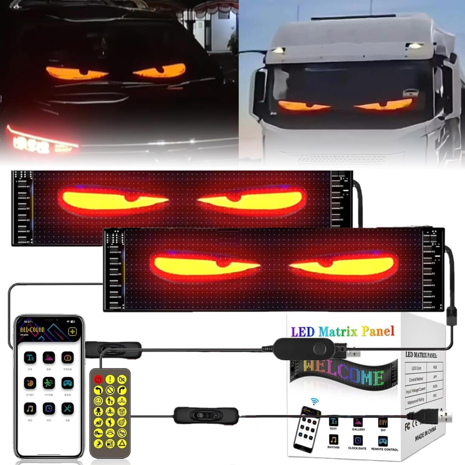 Devil Eyes LED Display for Car Windows - Programmable Flexible Soft ...