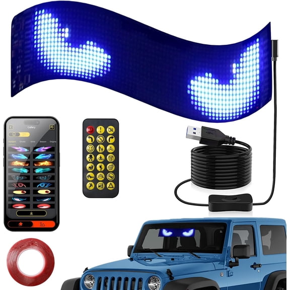 Devil Eyes Light for , 13.7''x4'' -Thin Flexible Display, Programmable Scrolling Sign for Windshield, Dynamic Big Eye Lights with APP Control for SUVs and