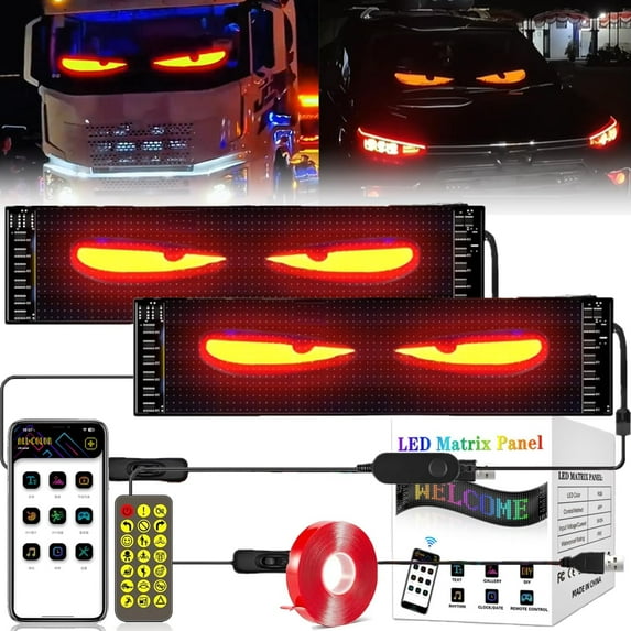 Devil Eyes Light for Cars, Colorful Eye Lamp Soft Screen for Car Windows, Large Programmable Flexible LED Screen, DIY Car Dynamic LED Smart Colorful Eye Lamp Soft Screen (2Pcs 4.7 * 23.4in)