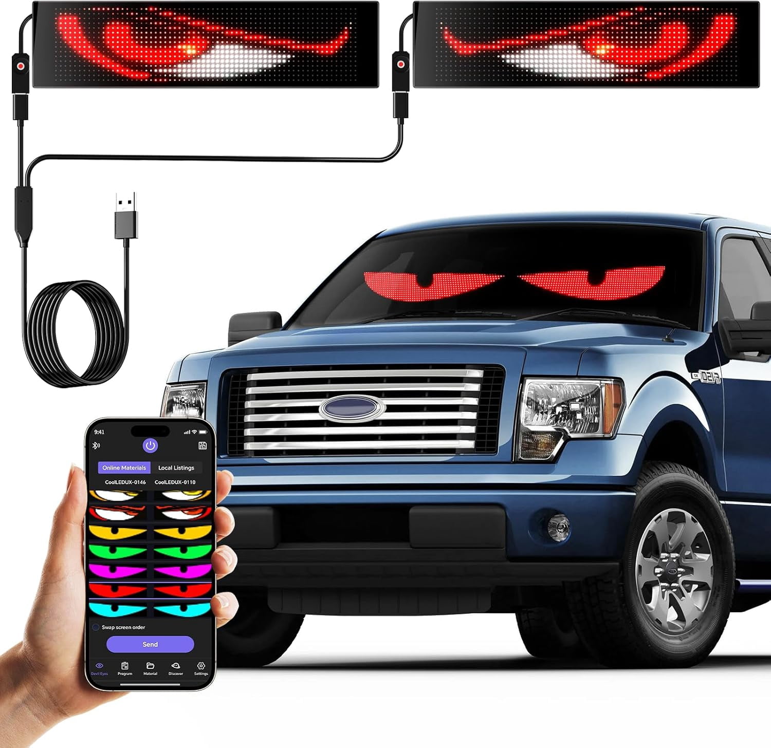 Devil Eyes Light for Cars,Flexible Scrolling Programmable LED Signs,LED ...