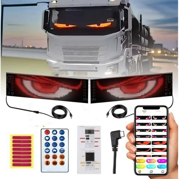 Devil Eyes Light for Cars, Car Window Flexible LED Display Screen Panel, Dynamic Big Eye Lights for Windshield with APP Control and Remote Controller