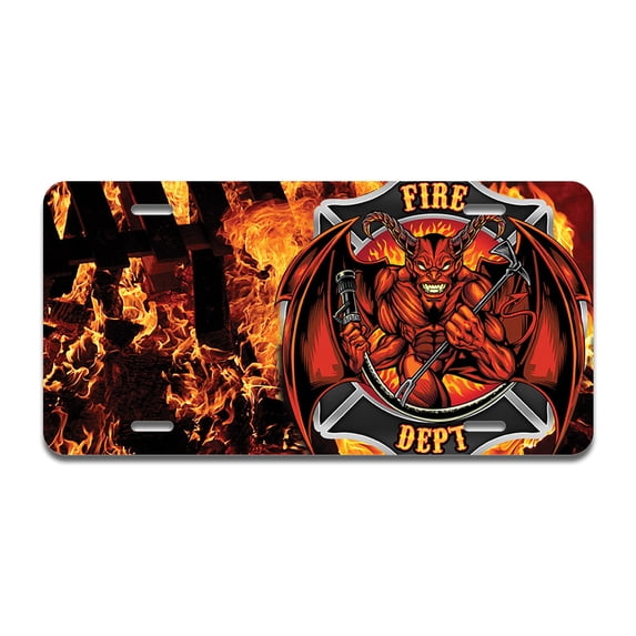 Devil Fire Dept Aluminum License Plate| License Plate 12" X 6" Fits Any Car, Truck, SUV, RV, or Trailer | Made in The USA