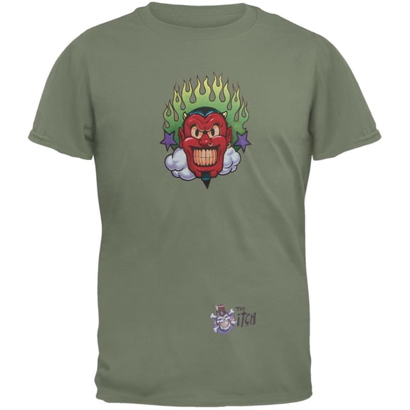 Devil & Flames Dark Green Adult T-Shirt - X-Large