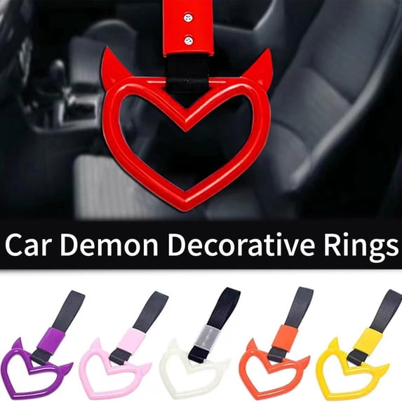 Devil Heart Shape Car Handle Straps, Cute Decorative Handle Charms for Car Interior & Bumper Ornament