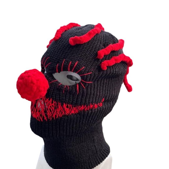 Devil Horn Halloween Knitted Hat Beanies Warm Full Face Cover Ski Mask Hat Windproof Hat for Men Womens