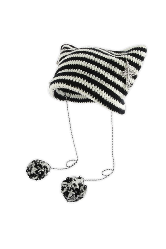 Devil Horn Hat Little Devil Hat Cat Ear Beanie Earflap Beanie Striped Knit Hat