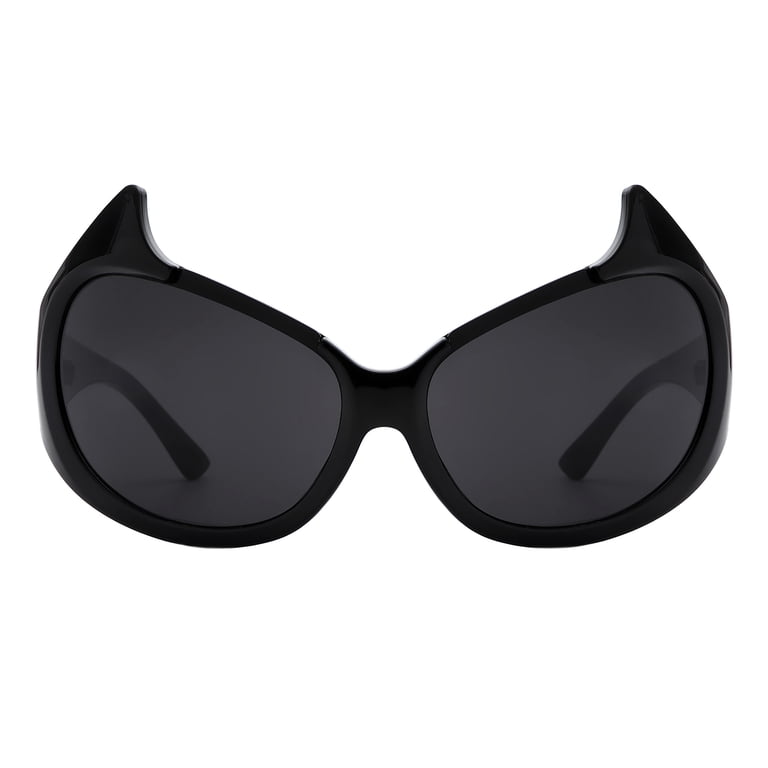 Devil Horned Sunglasses Oversized Oval Wrap Around Shades  display picture 2