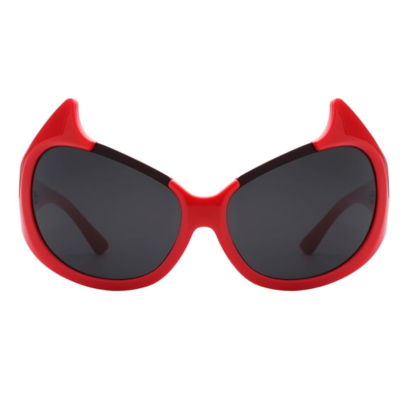 Devil Horned Sunglasses Oversized Oval Wrap Around Shades UV400 Red