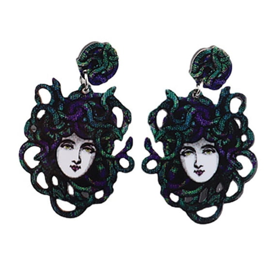 Devil Medusa-Snake Head Acrylic Earrings for Women Cool Mythology Gorgon Snake Hair Drop Earrings Gothic Jewelry Gift
