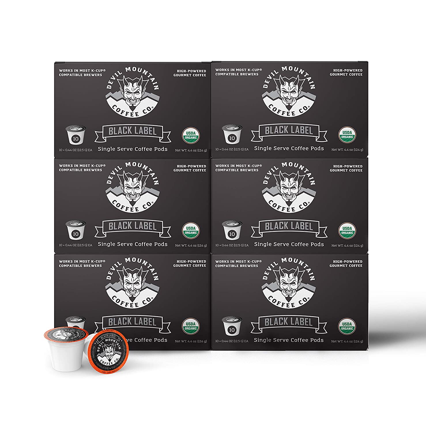Devil Mountain Coffee Black Label K Cup Coffee Pods Dark Roast Single