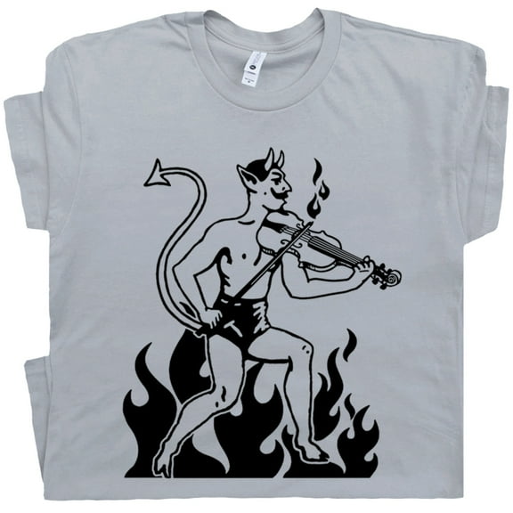 Devil Playing Fiddle T Shirt Cool Banjo Bluegrass Shirts for Men Women Guys Vintage Country Music Graphic Tee Player Violin Mandolin