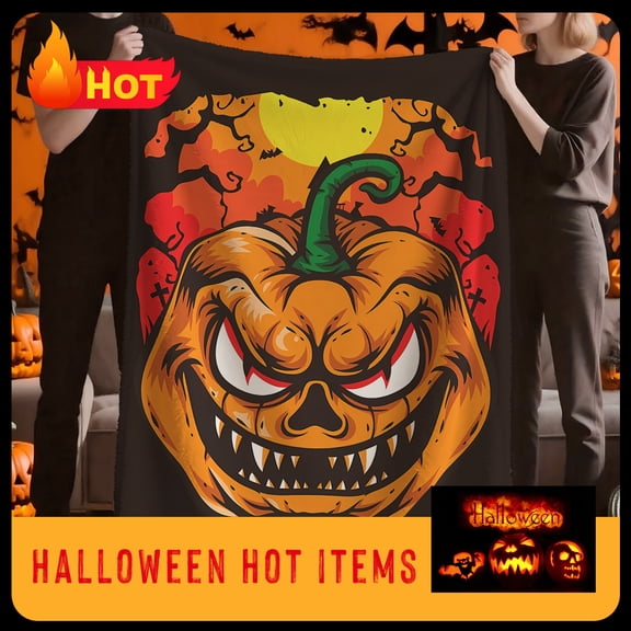 Devil Pumpkin King Flannel Blanket: Premium Soft Touch, Warm & Cozy. Featuring a Giant and Fierce Jack-O'-Lantern Design for Instant Halloween Thrills. Perfect for Living Rooms, Bedrooms, Party Decor