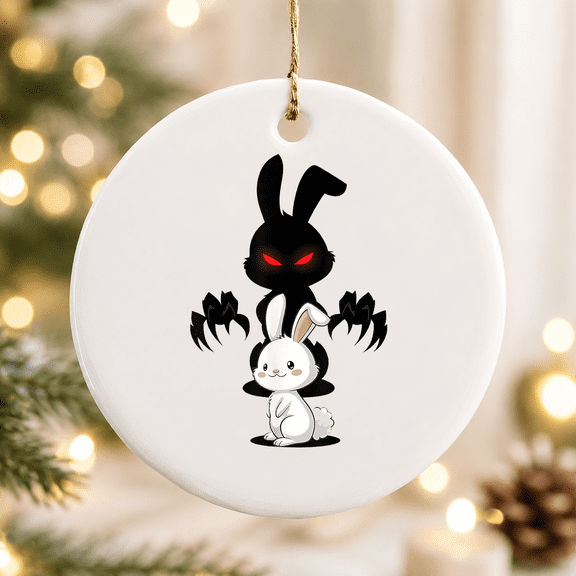 Devil Rabbit Cute Bunny Shadow Halloween Christmas Ornament, Spooky Holiday Decor, Ceramic Ornament