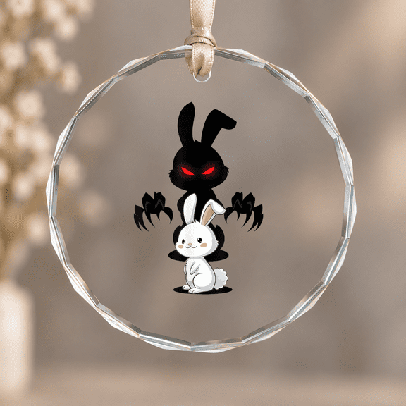 Devil Rabbit Cute Bunny Shadow Theme Ornament, Home Decor, Circle Glass Ornament