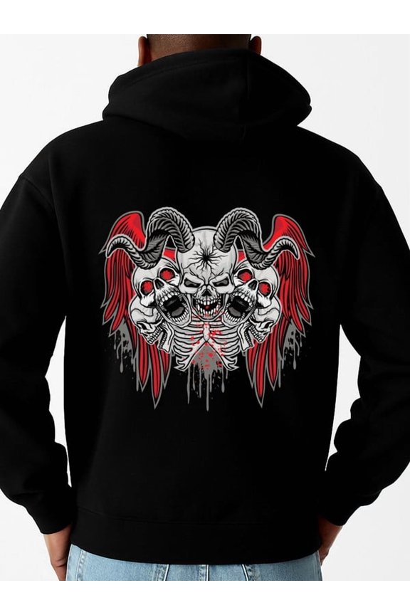 Devil Skull Hoodie sweatshirt fire skeleton mens regular fit black Casual Outdoor Jogging & Fitness Training Pullover, Regular Fit, Hooded Design, Comfortable Pullover aesthetic 3d idk