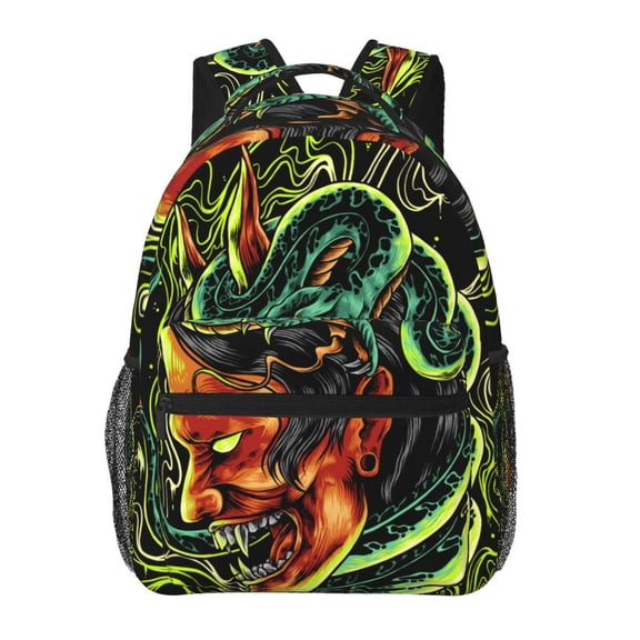 Devil Snake Demon Japanese Backpack Casual College Bag Zipper Laptop Daypack Hiking Rucksack Travel