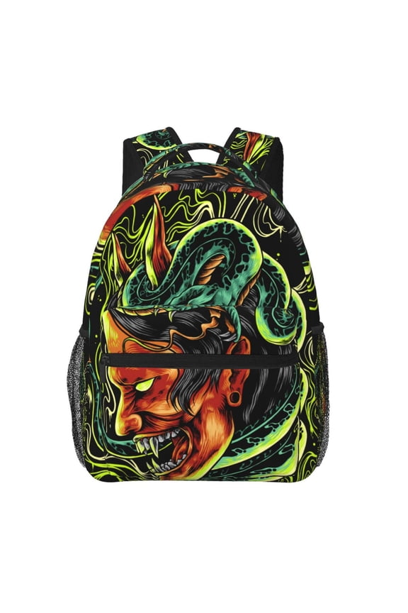 Devil Snake Demon Japanese Backpack Casual College Bag Zipper Laptop Daypack Hiking Rucksack Travel