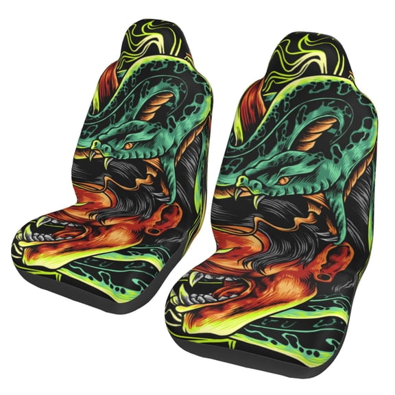 Devil Snake Demon Japanese Car Seat Cover 2 Pcs Auto Front Bucket Seats Protector Cushion Universal Vehicle Truck SUV