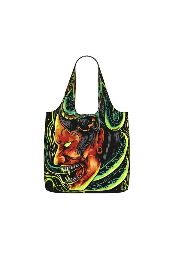 Devil Snake Demon Japanese Foldable Reusable Shopping Bag Large Capacity Tote Handbag Storage Pouch for Travel Work