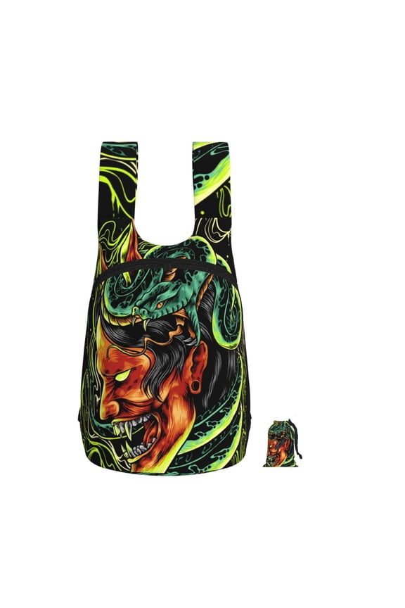 Devil Snake Demon Japanese Foldable Storage Backpack Lightweight Packable Travel Daypack for Shopping Commuting Hiking