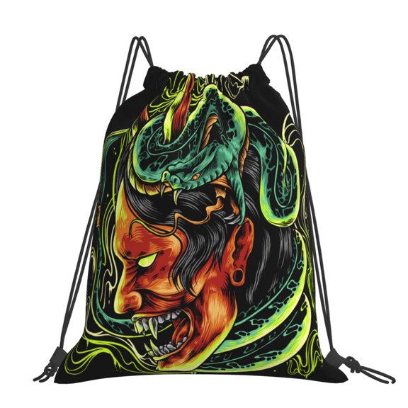 Devil Snake Demon Japanese Large Drawstring Backpack Casual Cinch Sack Bag Backpack for Sports Hiking Travel Gym