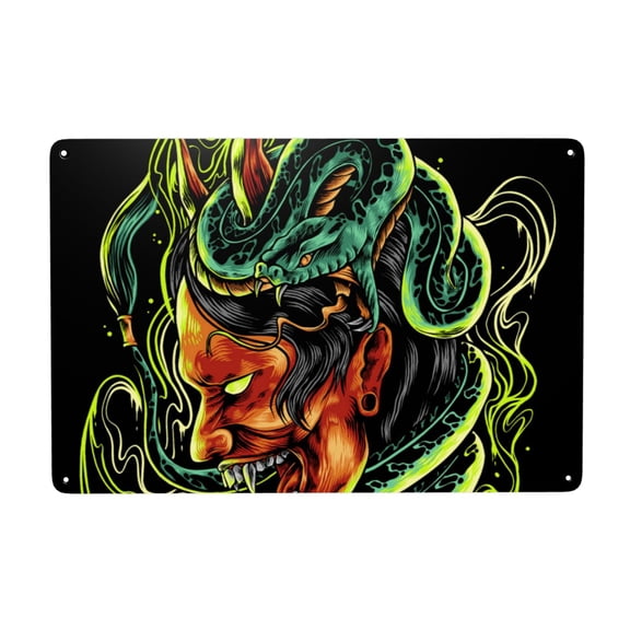 Devil Snake Demon Japanese Metal Tin Sign Wall Decoration Home Garden Cafes Kitchen Art Decor 8x12 Inch