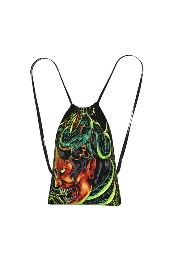 Devil Snake Demon Japanese Packable Drawstring Backpack, Lightweight Foldable Cinch Storage Bag for Gym Travel Shopping