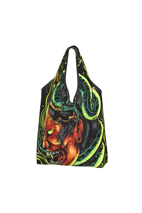 Devil Snake Demon Japanese Reusable Grocery Bags Shopping Totes Foldable Washable Pouch Handbag Storage Bag