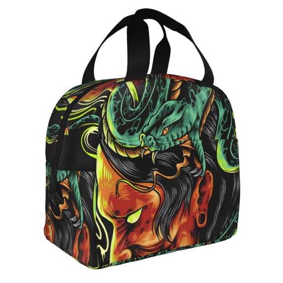 Devil Snake Demon Japanese Reusable Lunch Bag Insulated Meal Tote Box Thermal Cooler Handbag Food Container For Work Travel Picnic