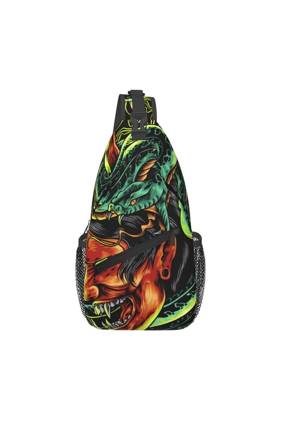 Devil Snake Demon Japanese Sling Backpack Shoulder Chest Crossbody Bag Causal Travel Hiking Daypack
