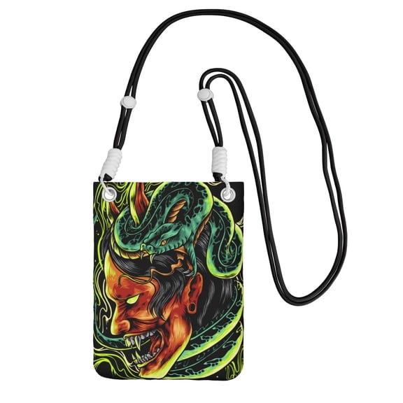 Devil Snake Demon Japanese Small Crossbody Phone Bag, Cell Phone Purse with Adjustable Removable Strap, Mini Travel Shoulder Pouch