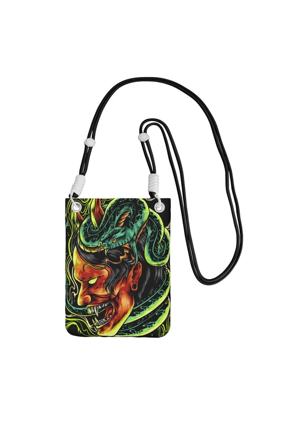 Devil Snake Demon Japanese Small Crossbody Phone Bag, Cell Phone Purse with Adjustable Removable Strap, Mini Travel Shoulder Pouch