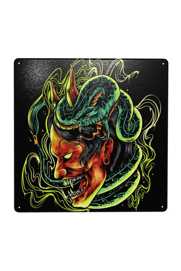 Devil Snake Demon Japanese Square Metal Sign 12x12 Inch Tin Sign Wall Decor Decorative Plaque for Bar, Cafe, Restaurant