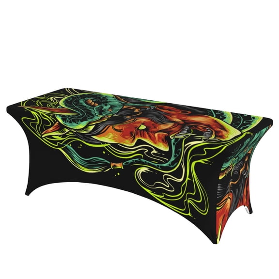 Devil Snake Demon Japanese Stretch Rectangular Table Cover 6FT Elastic Fitted Tablecloth for Parties, Weddings, Banquets