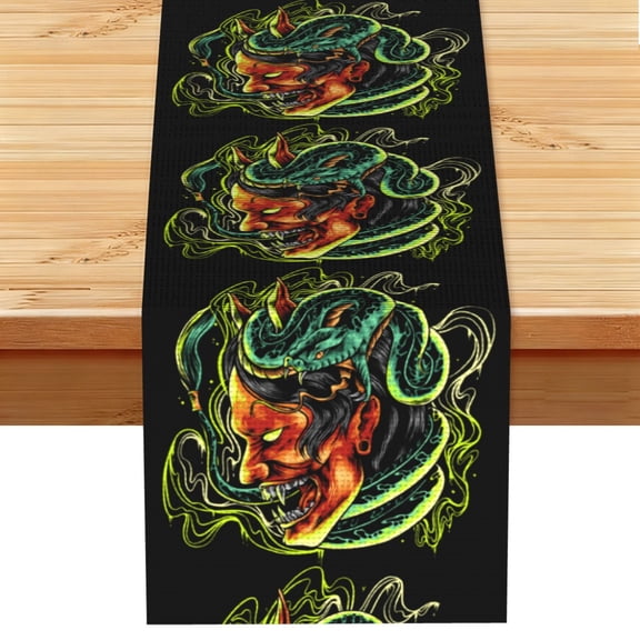 Devil Snake Demon Japanese Table Runner 13x72 Inch for Dining Table Kitchen Wedding Party Decor Fireplace Mantle