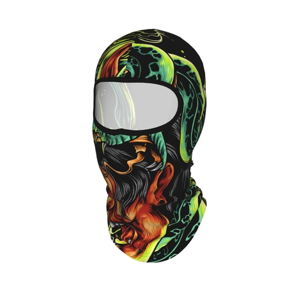 Devil Snake Demon Japanese Unisex Balaclava Ski Mask Full Face Cover for Cold Weather & UV Protection, Breathable Cooling Helmet Liner