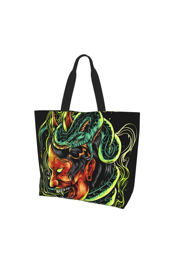 Devil Snake Demon Japanese Women Reusable Bag Large Shoulder Handbag Top Handle Purse Tote
