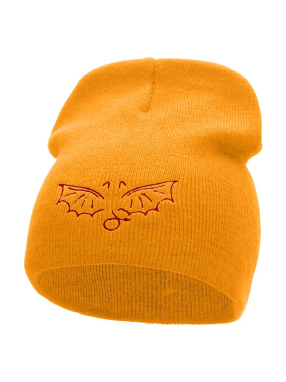 Devil Wings Embroidered 8 inch Acrylic Short Blank Beanie - Gold OSFM