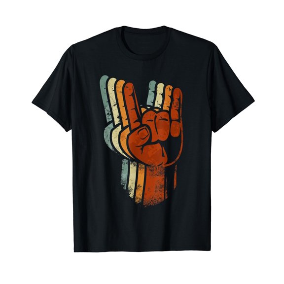 Devil horns Sign Retro Metal Fork Rock Hand Black T-Shirt