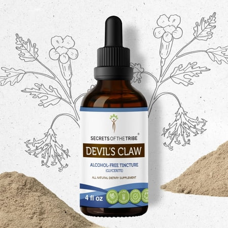 Secrets Of The Tribe Devil's Claw Tincture Dietary Supplement, Natural Herbal Extract for Joint Support, Devil's Claw (Harpagophytum procumbens) Dried Root, Alcohol-Free Extract, Drops 4 oz