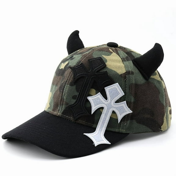 Devil's Corner Cross Embroidered Baseball Hat Camouflage Splicing Personalized Hip Hop Men's and Women's Duck Tongue Hats