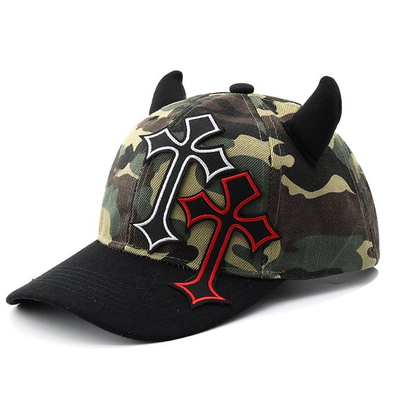 Devil's Corner Cross Embroidered Baseball Hat Camouflage Splicing Personalized Hip Hop Men's and Women's Duck Tongue Hats