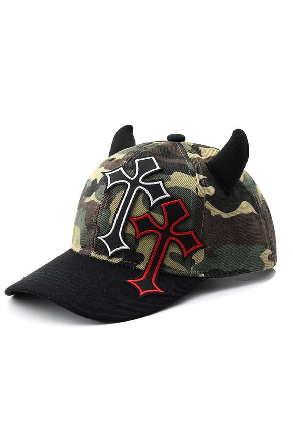 Devil's Corner Cross Embroidered Baseball Hat Camouflage Splicing Personalized Hip Hop Men's and Women's Duck Tongue Hats