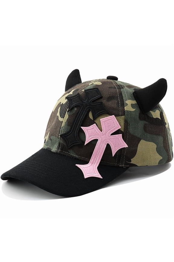 Devil's Corner Cross Embroidered Baseball Hat Camouflage Splicing Personalized Hip Hop Men's and Women's Duck Tongue Hats