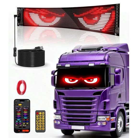1Pack Devil Eyes Light for Cars Winds:14"x4.3" Programmable ojos led para carro Windshield Display for Sedans, SUVs & Medium Trucks - USB-Powered LED Matrix Panel, Remote/App Control, Custom Car Sign