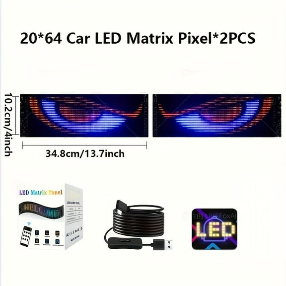 Devil's Eye Car LED Matrix Pixel Panel - With Remote Control & APP Control - 1/2PCS LED Light Car Display Programmable Flexible - For Car Window Decoration - Perfect for Halloween, Christmas & More