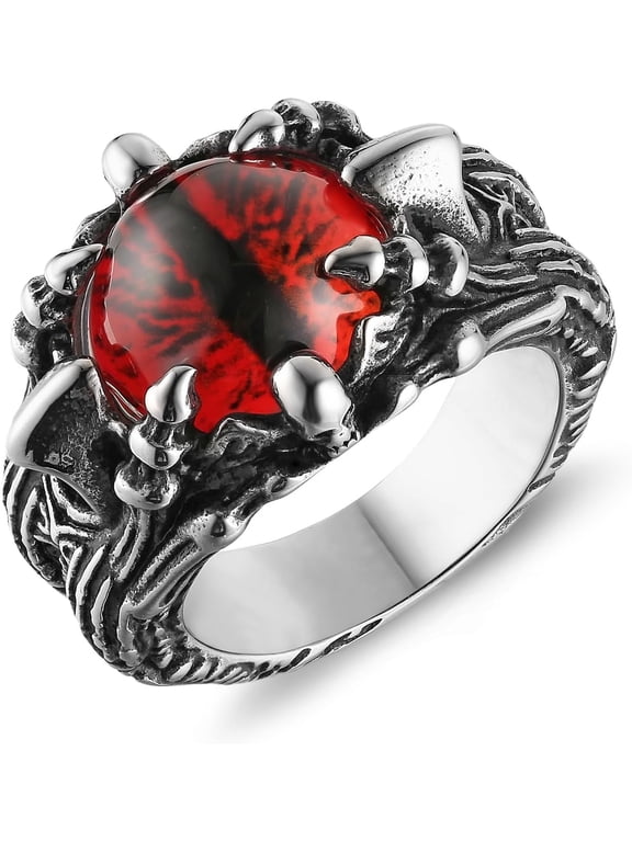 Devil's Eye Ring for Men Biker Stainless Steel Gothic Punk Demon Claw Evil Eye Ring Halloween Jewelry Gift