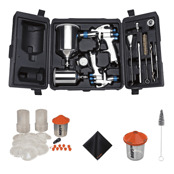 Devilbiss 802342 Startingline Auto Painting/Touchup System HVLP Guns (DPV-24-DEMO) EVO 24oz DeKups, (DPC-44) 13" Cup Cleaning Brush, (DPV-24-125-K50) 24oz Cup & Microfiber Cleaning Cloth, Bundle